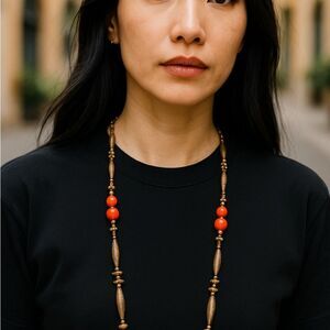 Vintage Boho Turquoise & Coral Beaded Necklace Southwestern Tribal Style